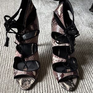 Zara Snakeskin Lace-Up Heels